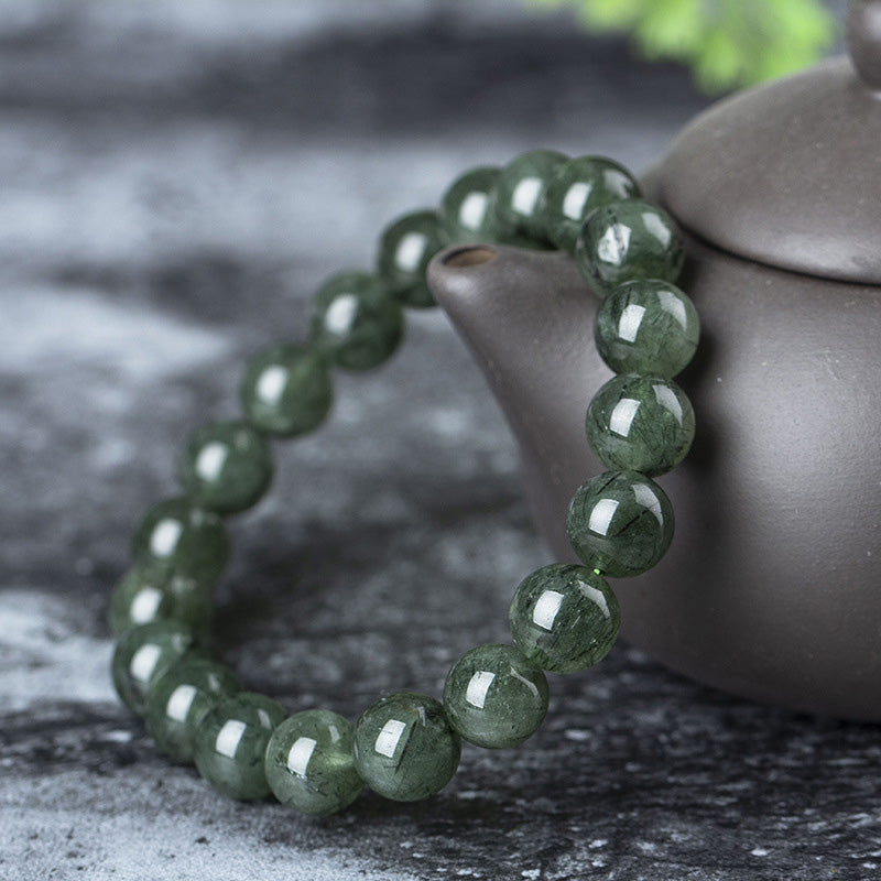 Handmade Natural Green Quartz Beaded Unisex Elastic Bracelet