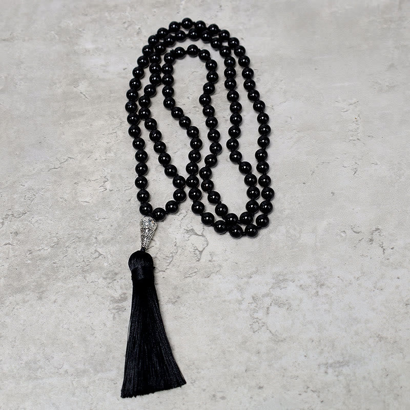 108 Mala Black Onyx 8mm Beads Handmade Meditation Prayer Necklace Bracelet