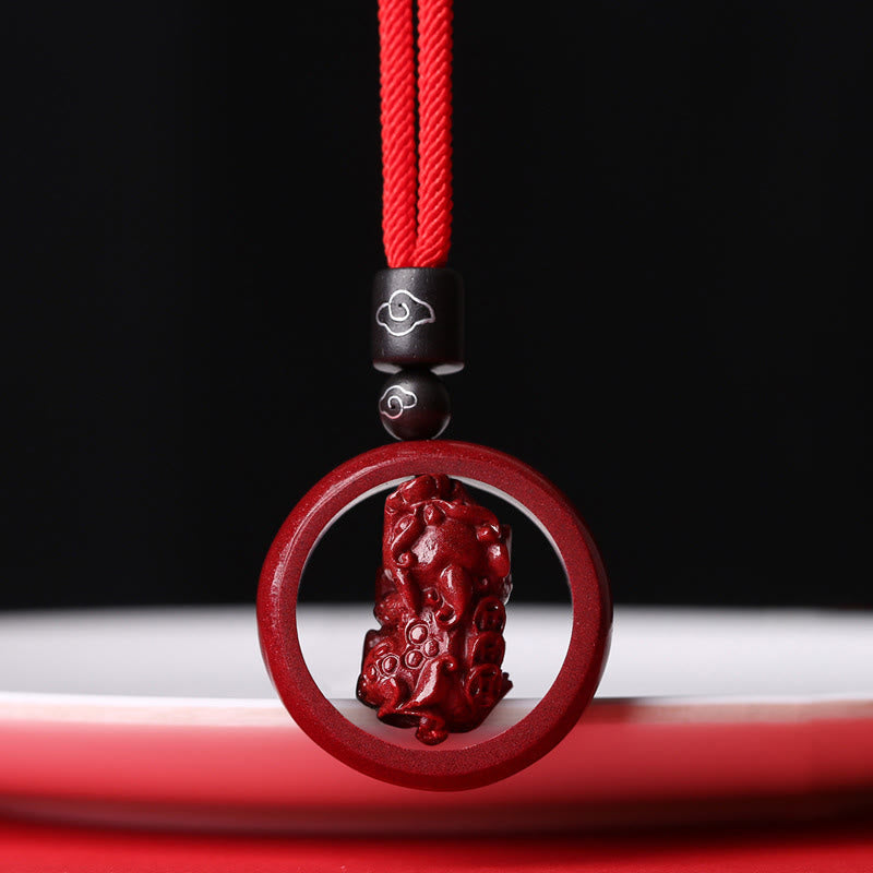 Cinnabar Om Mani Padme Hum PiXiu Blessing Lucky Bead Necklace Pendant