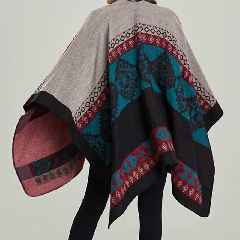 Tibetan Shawl Diamond Pattern Winter Warm Cloak Scarf