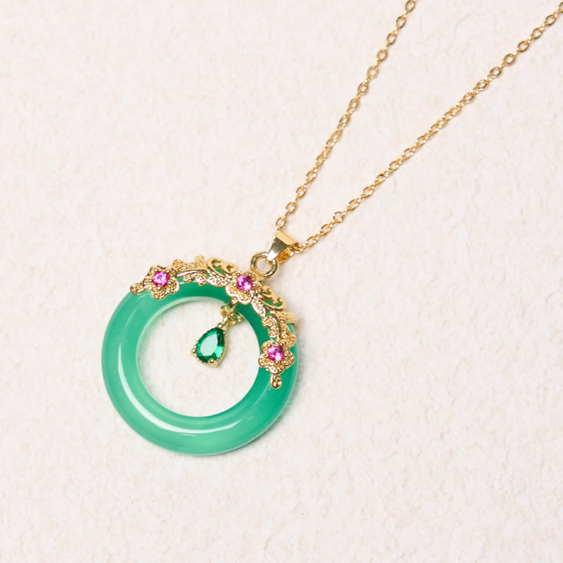 Green Chalcedony Peace Buckle Design Strength Necklace Pendant