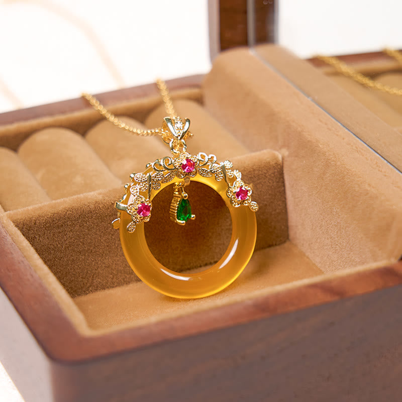 Green Chalcedony Peace Buckle Design Strength Necklace Pendant