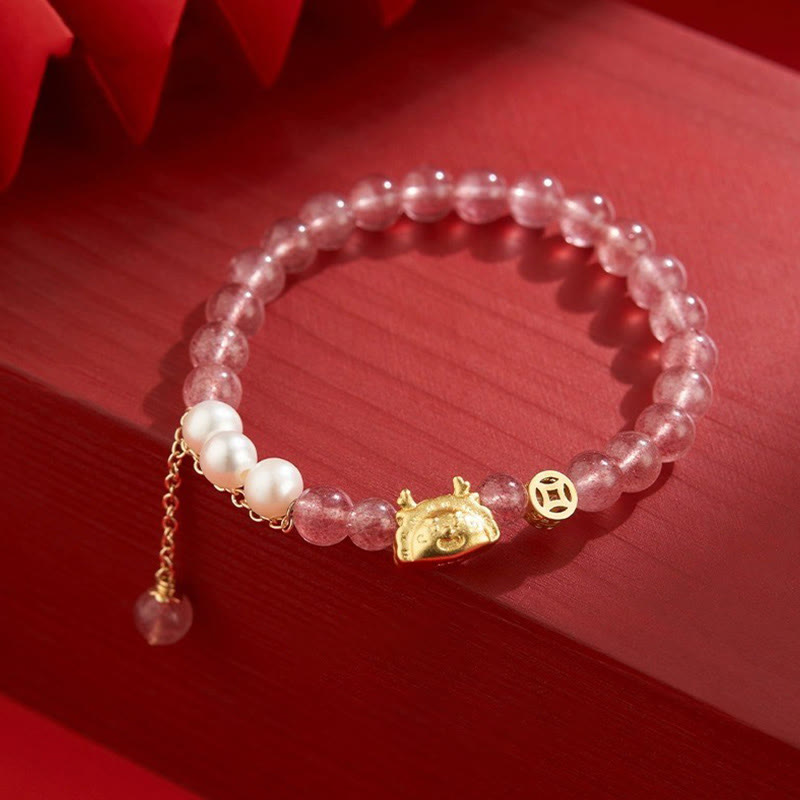 Year of the Dragon Dumpling Natural Red Agate Garnet Hetian Jade Fu Character Luck Success Bracelet