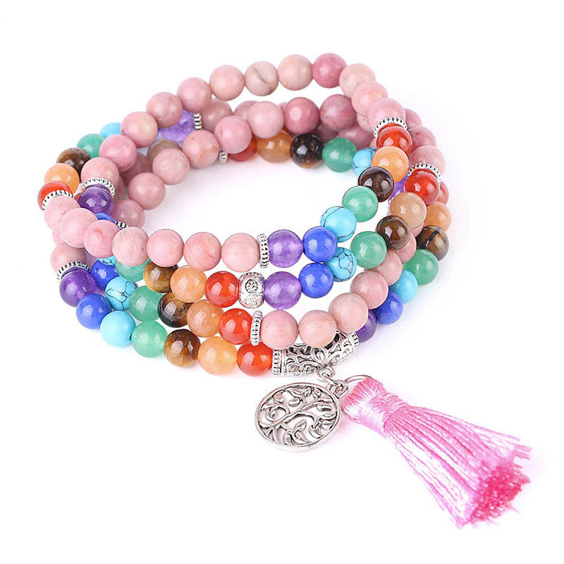 108 Mala Beads Rhodonite Blue Crystal Lazulite Healing Bracelet