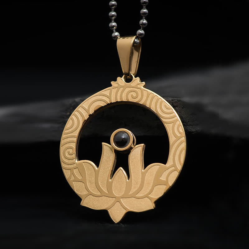 Lotus Titanium Steel Enlightenment Projection Shurangama Mantra Necklace Pendant