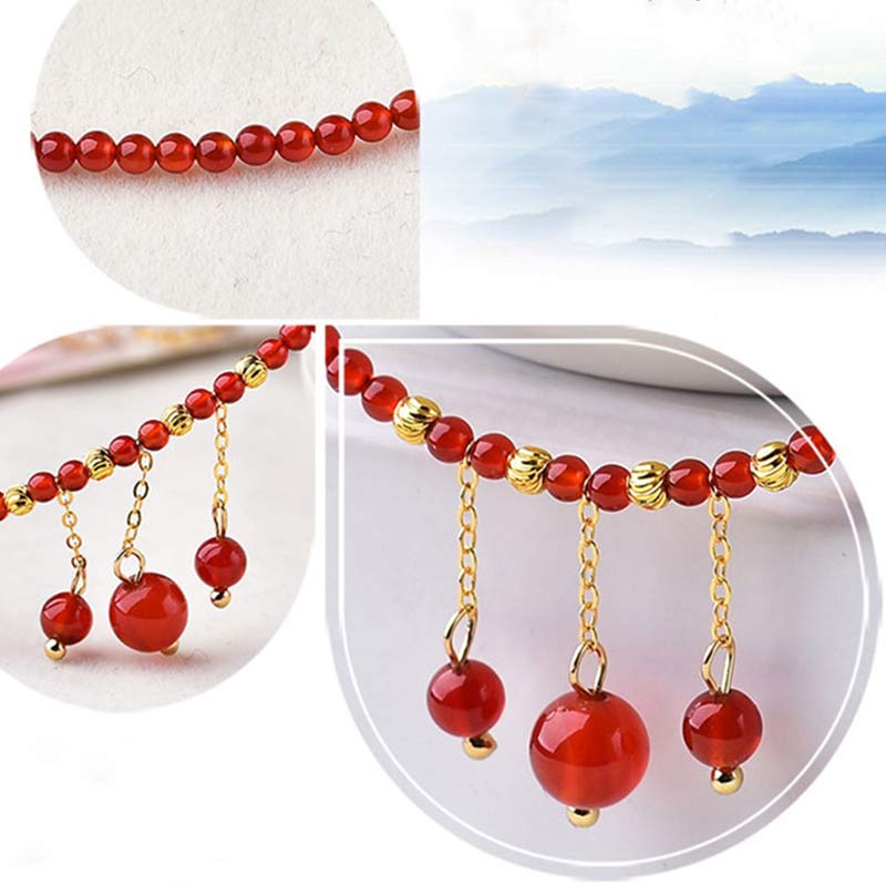 Natural Red Agate Stone Grounding Anklet for Logical Clarity
