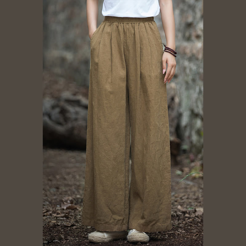 Retro Wide Leg Pants Casual Women's Yoga Pants With Pockets