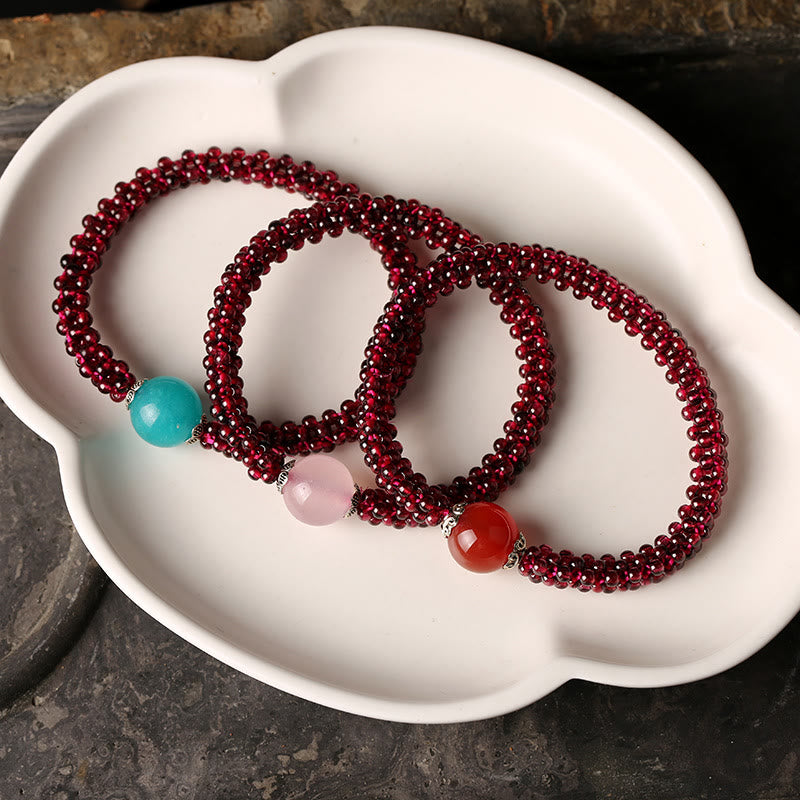 Natural Garnet Pink Crystal Red Agate Amazonite Bead Protection Bracelet