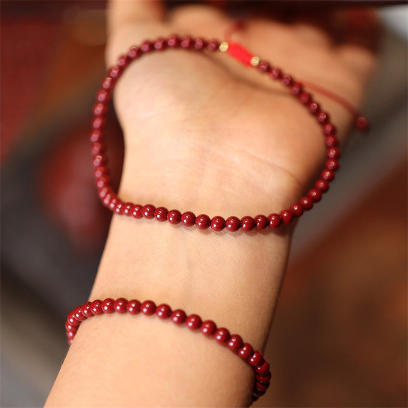 Hand-Braided Red String and Natural Cinnabar Adjustable Bracelet Anklet