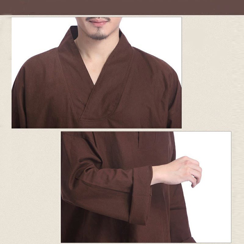 Meditation Prayer V-neck Design Cotton Linen Spiritual Zen Practice Yoga Clothing Men's Set