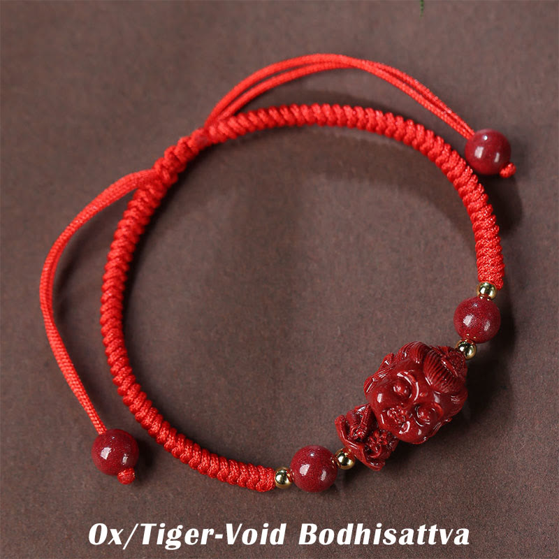 Handcrafted Cinnabar Zodiac Guardian Buddha Red String Adjustable Bracelet