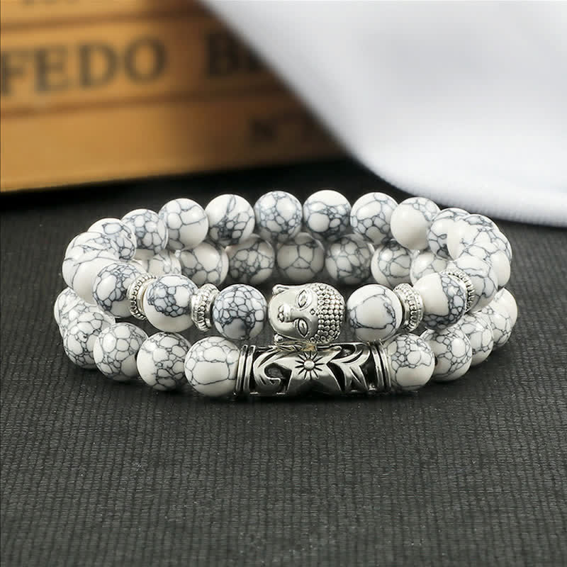 2Pcs Natural Crystal Agate Buddha Protection Bracelet