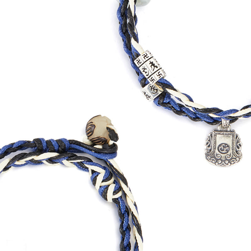 Handmade 925 Sterling Silver Om Mani Padme Hum Buddhist Swastika Jade & Bodhi Seed Bracelet
