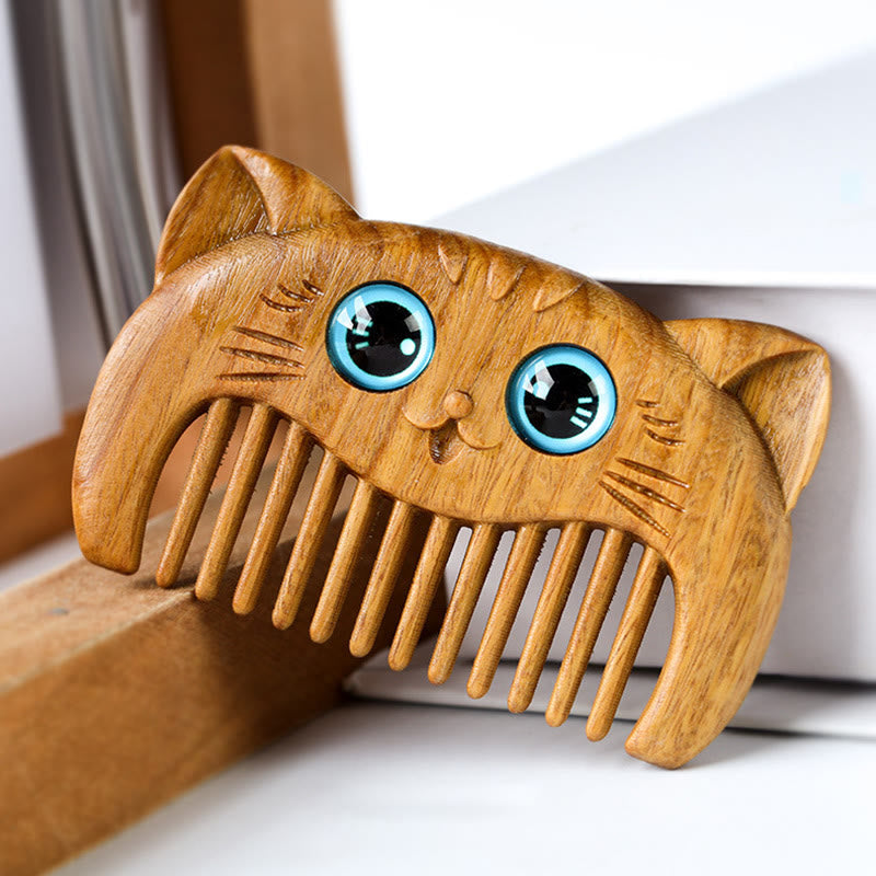 Minimalist Cat Pattern Green Sandalwood Portable Pocket Comb
