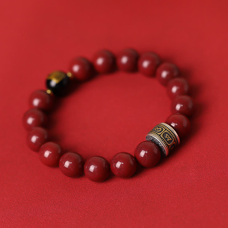 925 Sterling Silver Chinese Zodiac Natal Buddha Cinnabar Om Mani Padme Hum Calm Bracelet