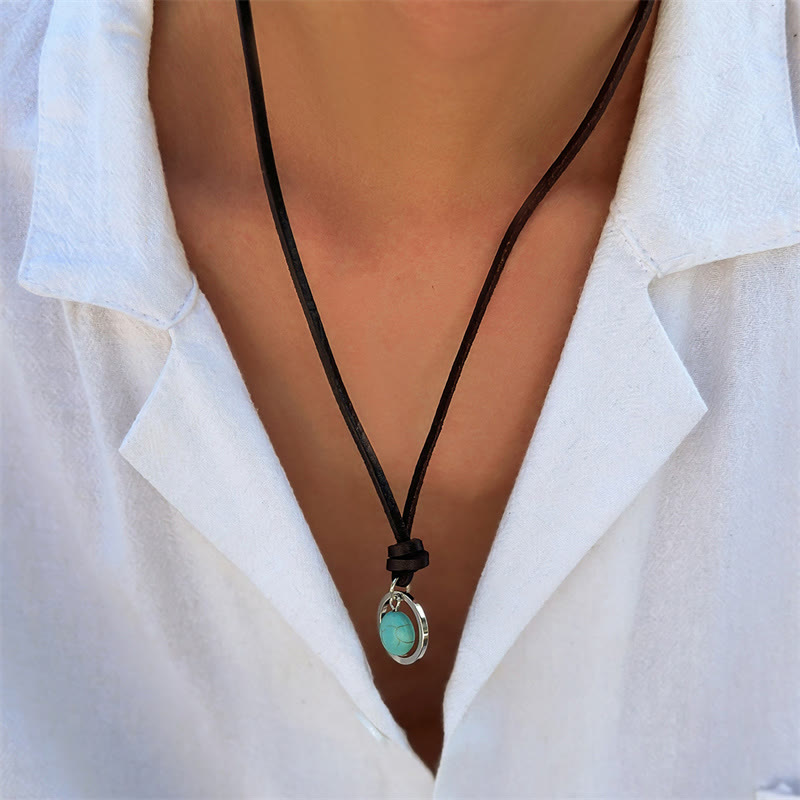 Round Turquoise Stone Protection Strength Necklace Pendant