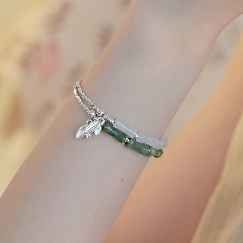 925 Sterling Silver Bamboo Motif Peridot Gemstone Resilience Bracelet