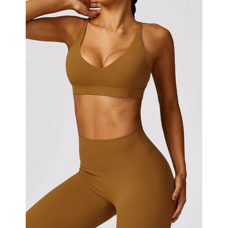 Gym Sports Yoga Backless Bra Crop Tank Top Breathable Shorts