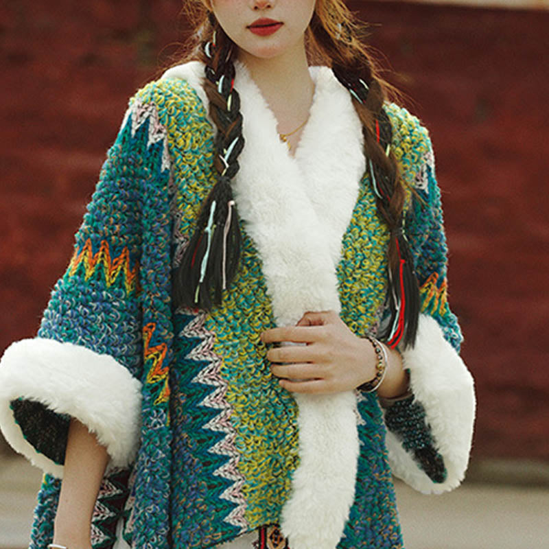 Tactile Striped Knitted Travel Meditation Tibetan Shawl