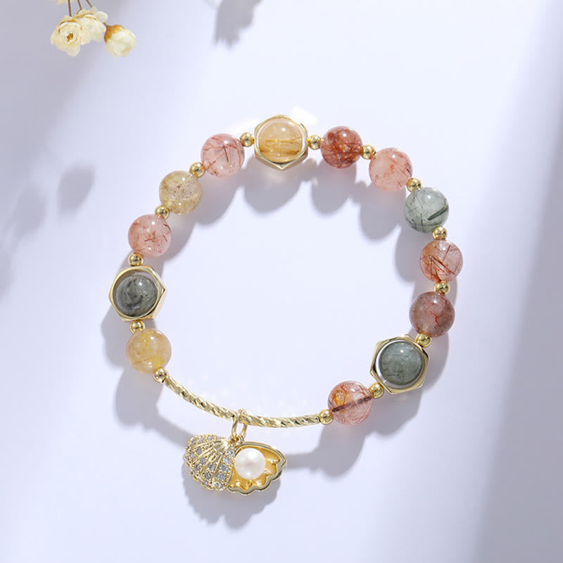 Natural Colorful Rutilated Quartz Shell Protection Bead Bracelet