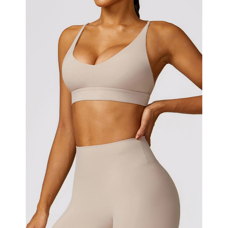 Gym Sports Yoga Backless Bra Crop Tank Top Breathable Shorts