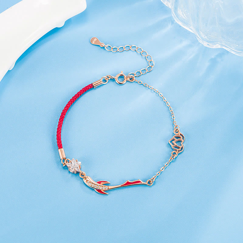 925 Sterling Silver Luck Koi Fish Lotus Star Braided Red String Bracelet
