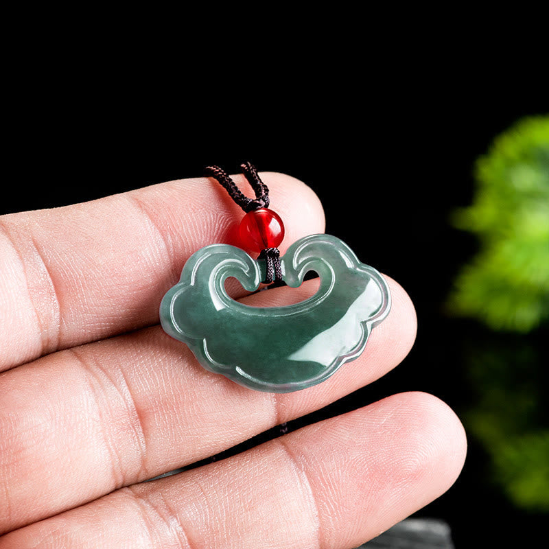 Natural Green Jade Chinese Lock Charm Luck Necklace Pendant
