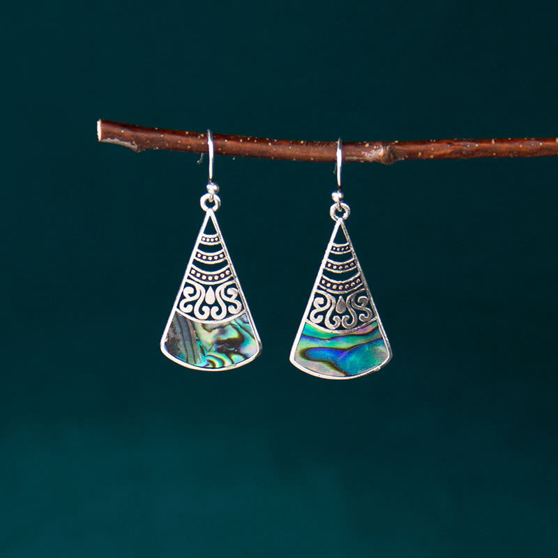 Copper Tridacna Stone Hollow Pattern Blessing Drop Earrings