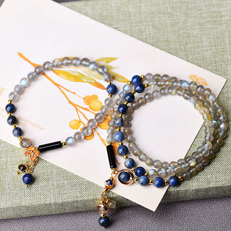 Serenity Beaded Moonstone and Lazurite Multi-Wrap Energy Bracelet