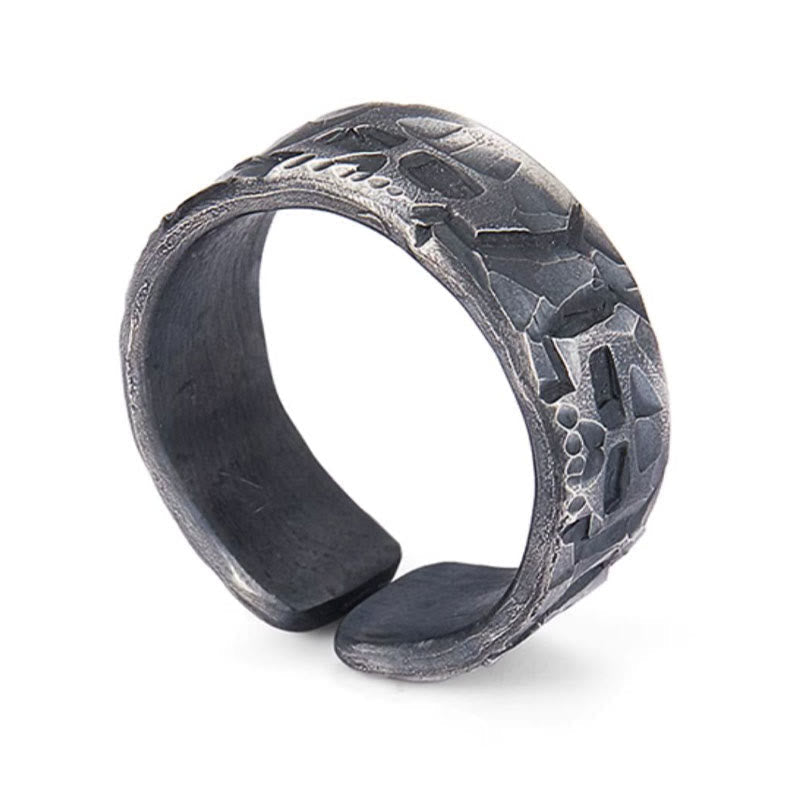 Handmade 999 Fine Silver Skeleton Pattern Blessing Ring