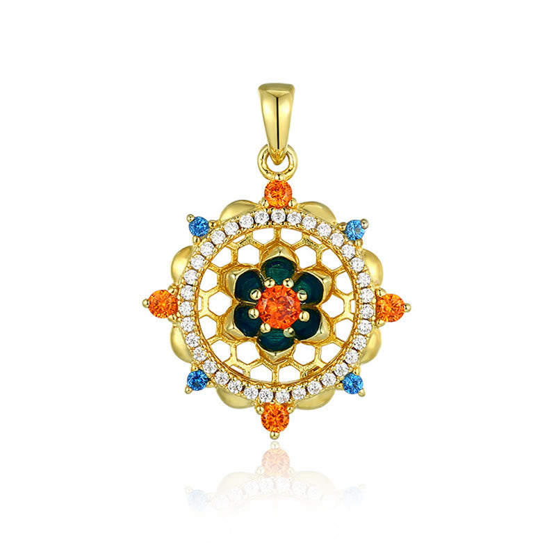 925 Sterling Silver Lotus Flower Colorful Zircon New Beginning Necklace Pendant