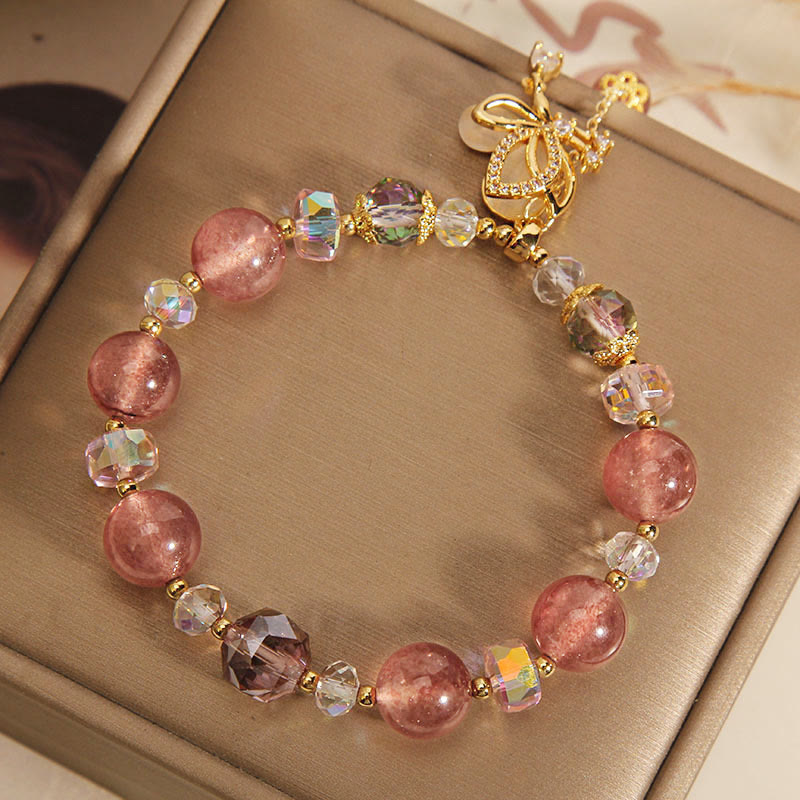 Natural Strawberry Quartz Healing Positive Butterfly Charm Bracelet