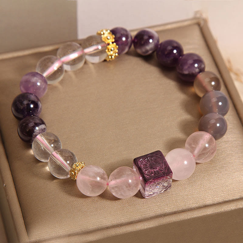 Natural Amethyst Pink Crystal Inner Peace And Healing Bracelet