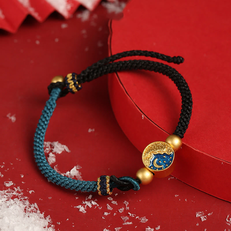 Handmade Mountain and Sea Engraved Luck Two-Color String Couple Bracelet