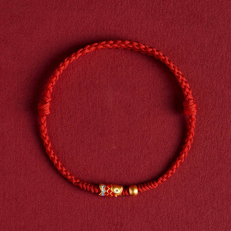 Handmade 925 Sterling Silver Koi Fish Braided Red String Bracelet