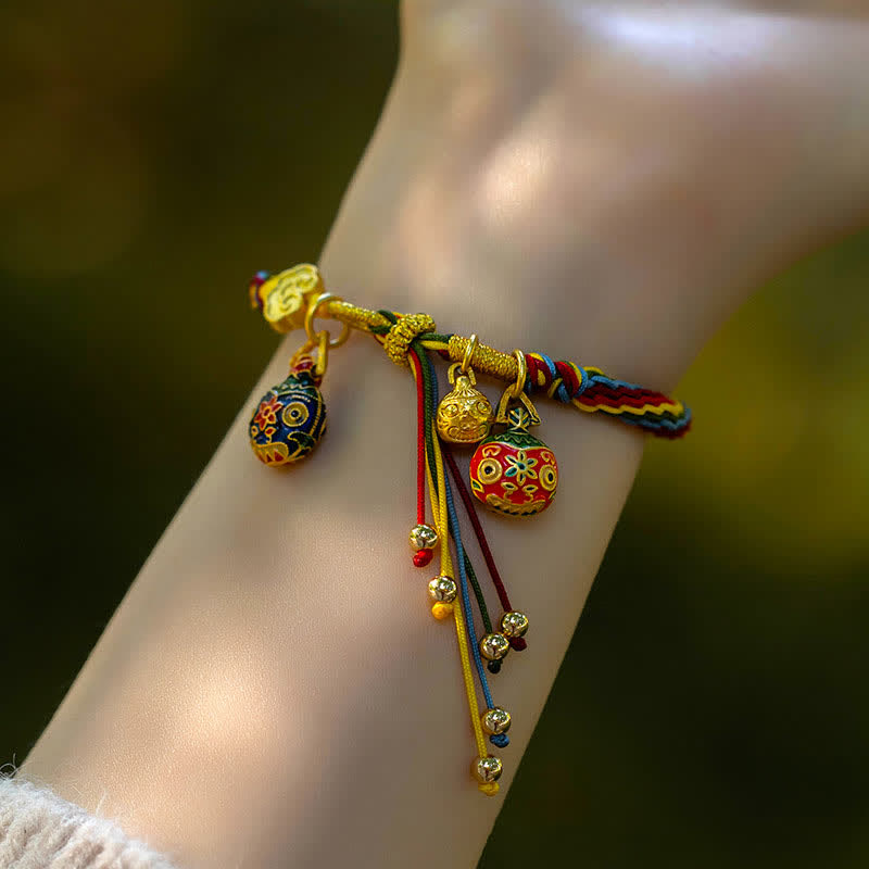 Gold Swallowing Beast Family Luck Reincarnation Knot Colorful String Bracelet