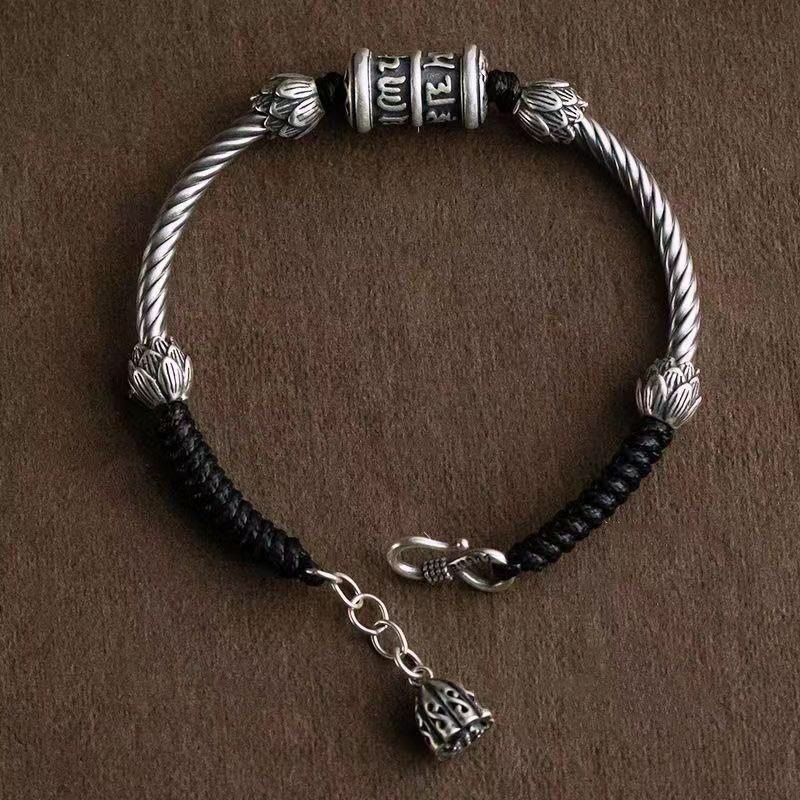 Handmade Braided Copper Om Mani Padme Hum Lotus Symbol Unisex Bracelet