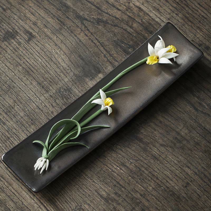 Zeniora Ceramic Incense Burner with Peony & Lotus Motifs for Mindful Ambiance