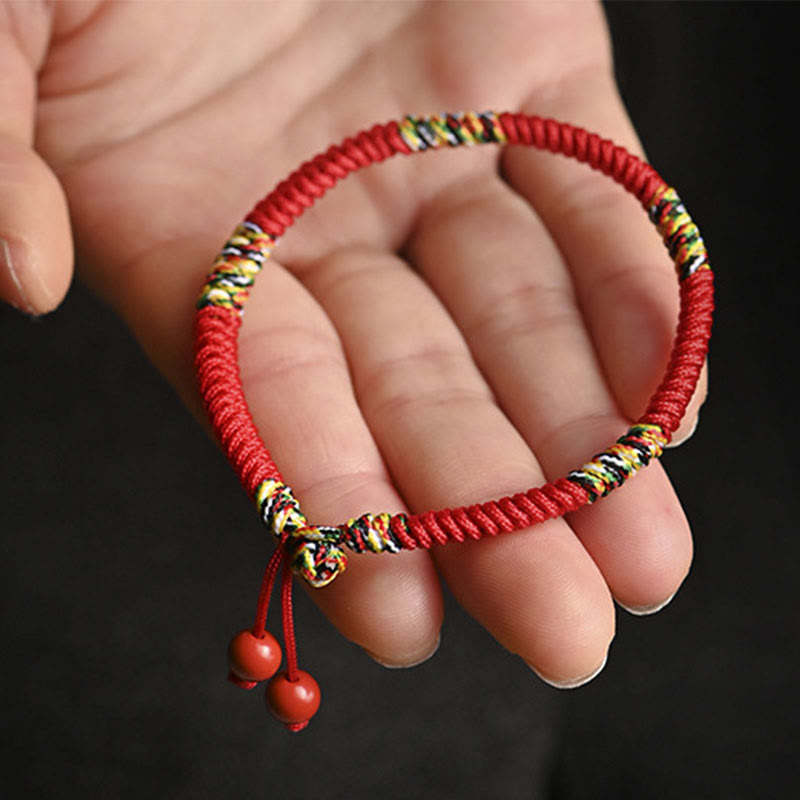 Vajra Knot Red String Bracelet with Cinnabar & Five Dhyani Buddhas Symbolism