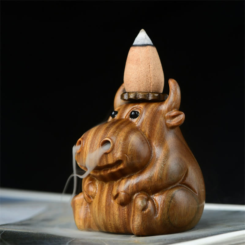 Hand-Carved Green Sandalwood Calf Motif Backflow Incense Burner