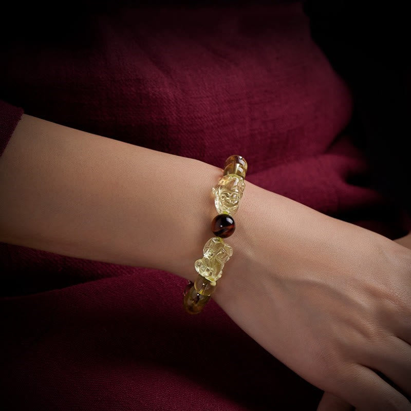 Natural Citrine Double PiXiu Tiger Eye Prosperity Protection Bracelet