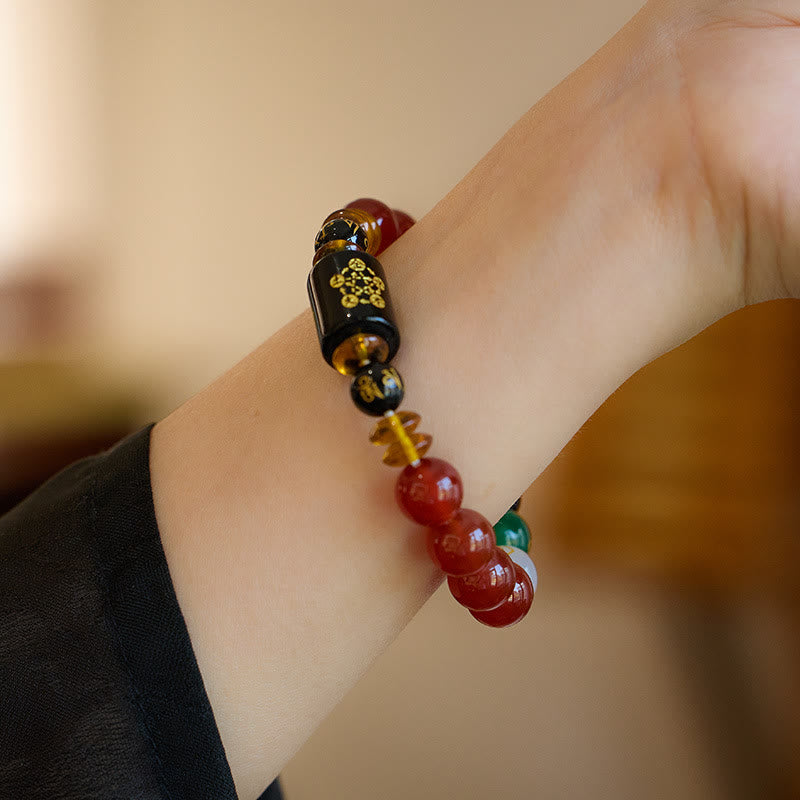 Five Elements Black Onyx Red Agate Wisdom Wealth Bracelet