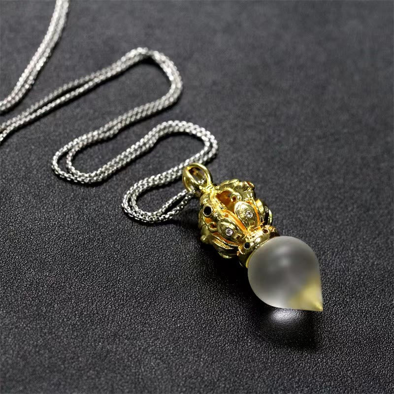 Tibetan Dorje Vajra 4 Prong Lotus Liuli Crystal Strength Necklace Pendant