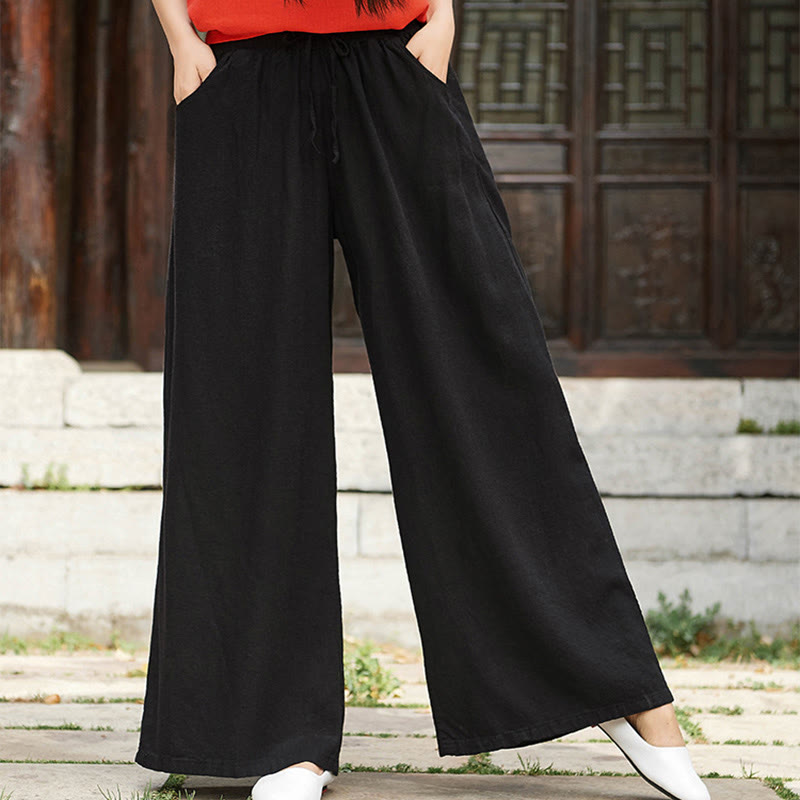 Plain Wide Leg Pants Dance Women's Yoga Pants With Pockets