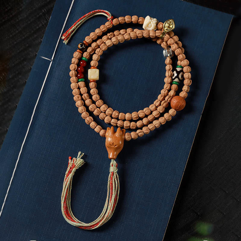 108 Beads Bodhi Seed Red Agate Deer Head Wisdom Mala Bracelet