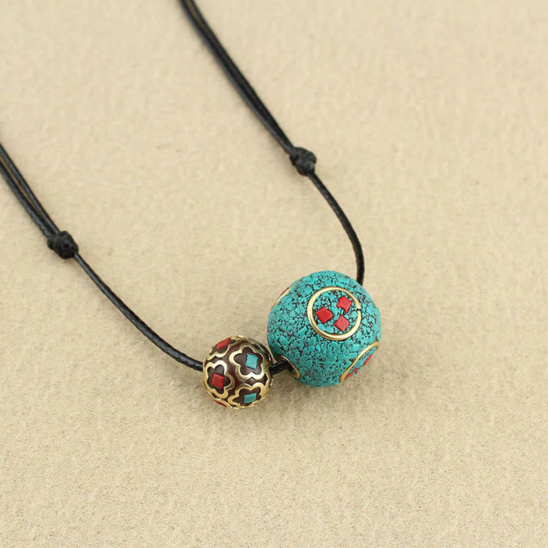 Tibetan Turquoise Double Bead Protection Strength Necklace Pendant