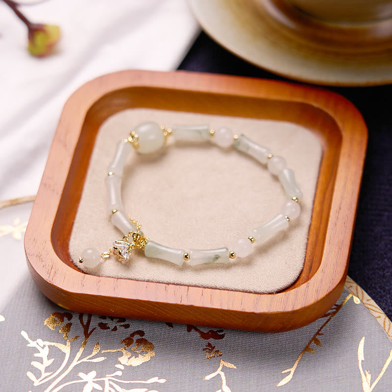 Tianshan White Jade Bamboo Pattern Luck Blessing Bracelet