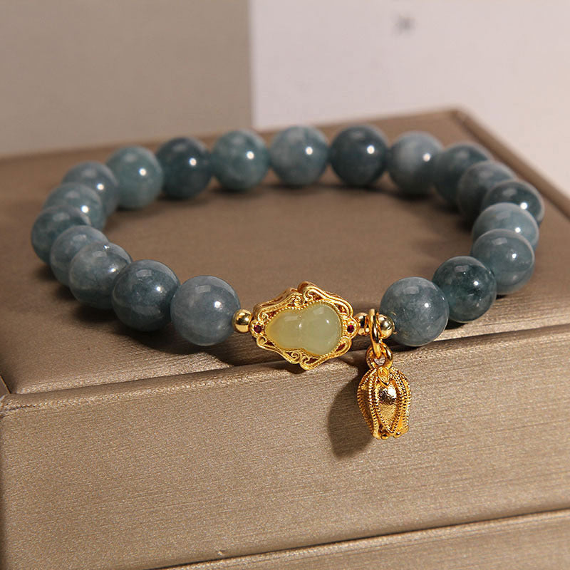 Natural Jade Wu Lou Gourd and Tulip Charm Bracelet