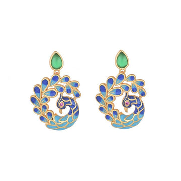 Natural White Peacock Green Agate Fortune Earrings