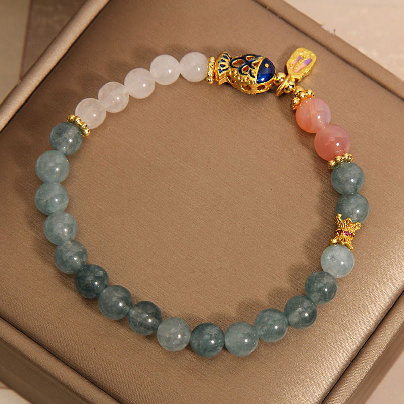 Jade Yanyuan Agate White Jade Koi Fish Scripture Charm Luck Bracelet